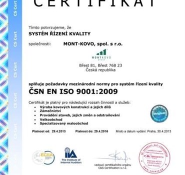 Certifikát ISO 9001:2009